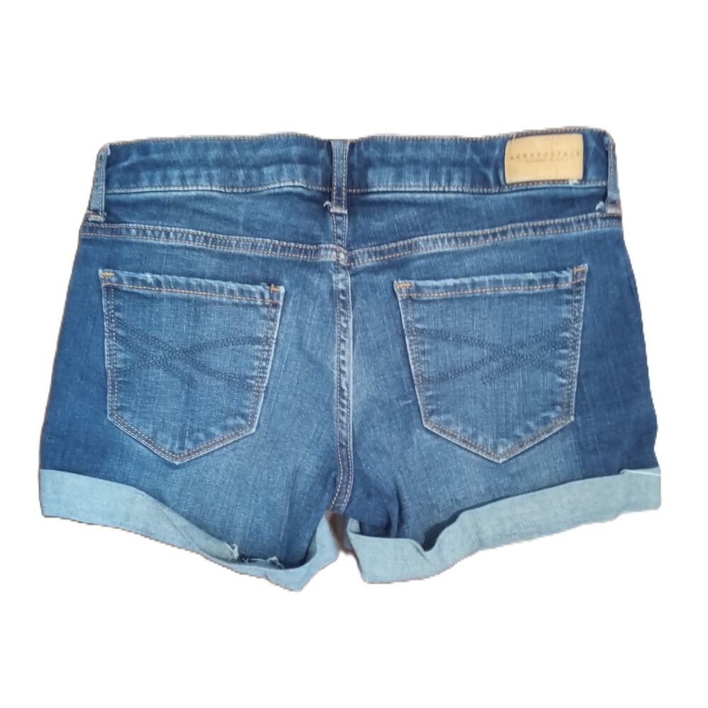 Aeropostale Sz 0 Women's Jrs Distressed Mid Rise Midi Stretch Jean Shorts - Picture 3 of 5